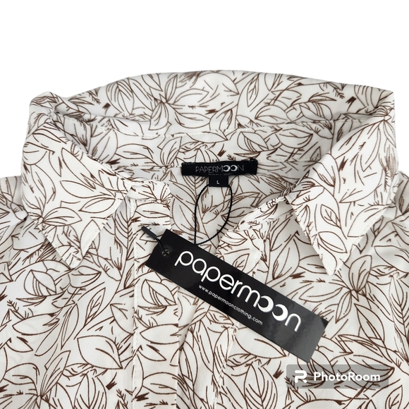 Papermoon NWT Collared V-Neck Henley Crop Blouse-Shirred Waist & Sleeves L - Picture 7 of 12